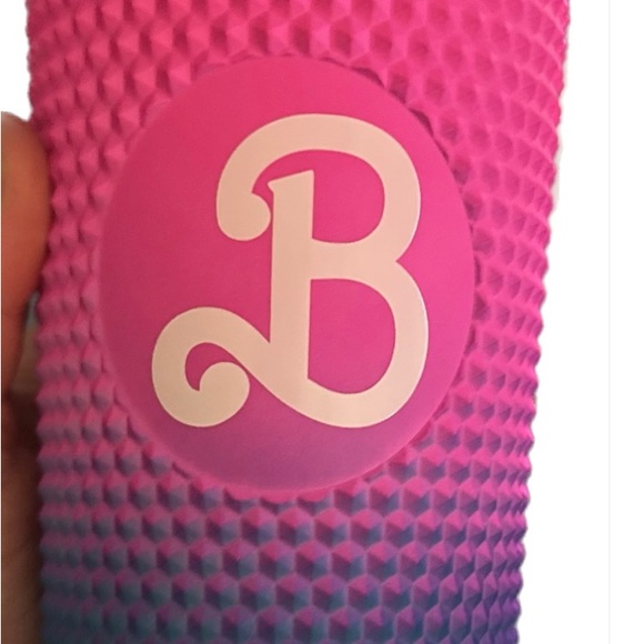 BARBIE 24 oz pink and teal ombré studded tumbler with lid and straw
